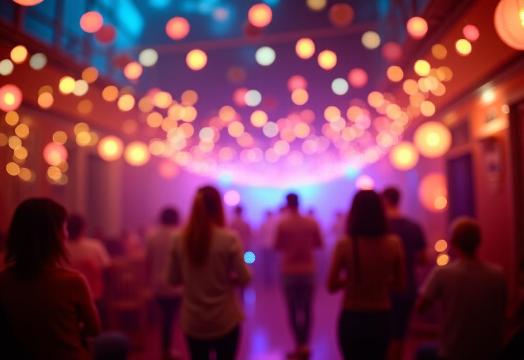Birthday party with decorative lighting setup